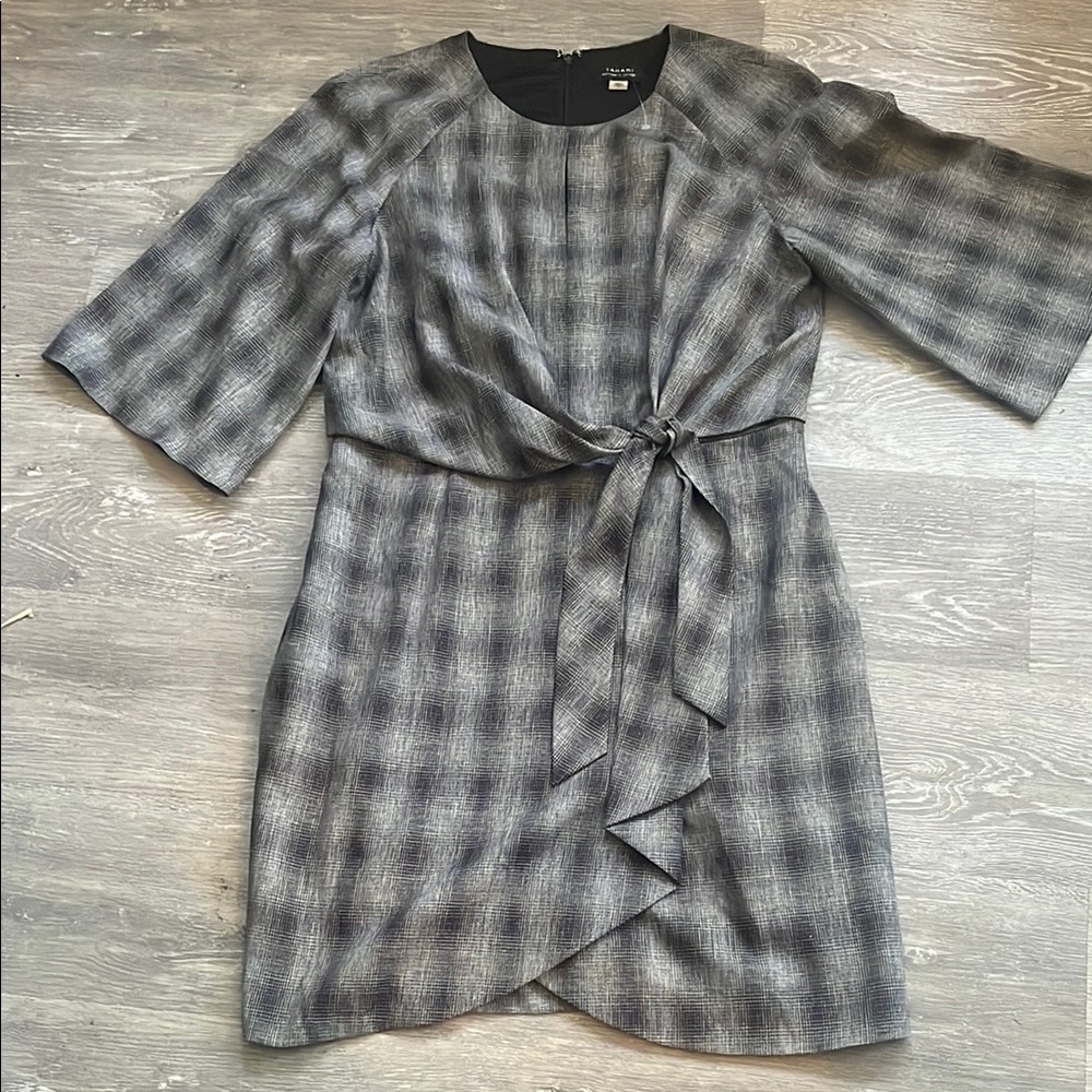Zara Gray Black Asymmetrical Wrap Midi Dress